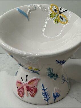 Mellow & Mod Pet Bowl Elevated and Tilted Small Ceramic FLORAL Dish New